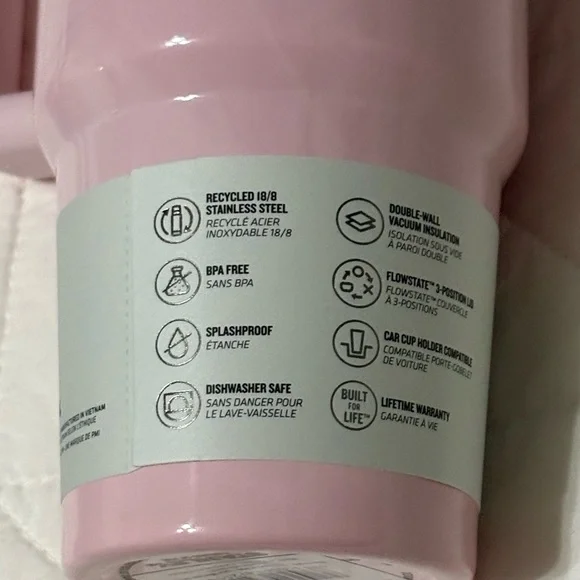 Stanley Quencher H2.0 30oz Tumbler - Pink Parade Limited Edition Silver Accent - Picture 6 of 7